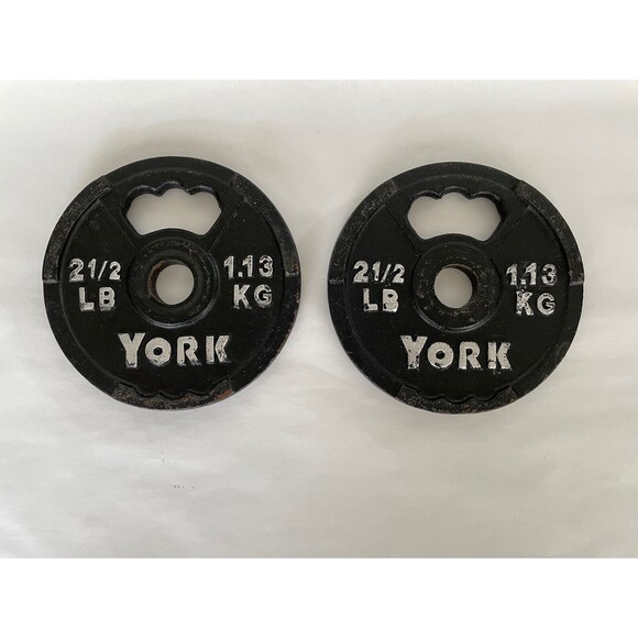 Set of 2 YORK 2 ½ lb. Iron Finger Grip Barbell Weight Plates - Picture 1 of 7